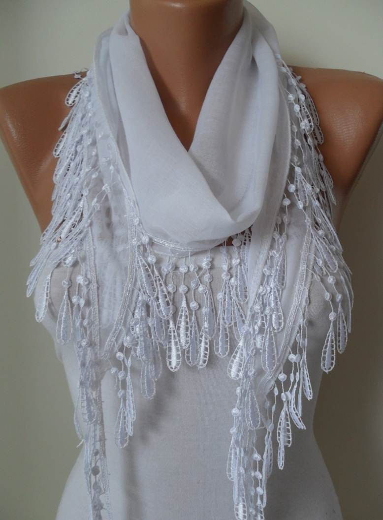 White Scarf with White Trim Edge - Spring-Summer Collection