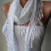 Gift - Cotton - Perforated Fabric Scarf - White Scarf with White Trim Edge