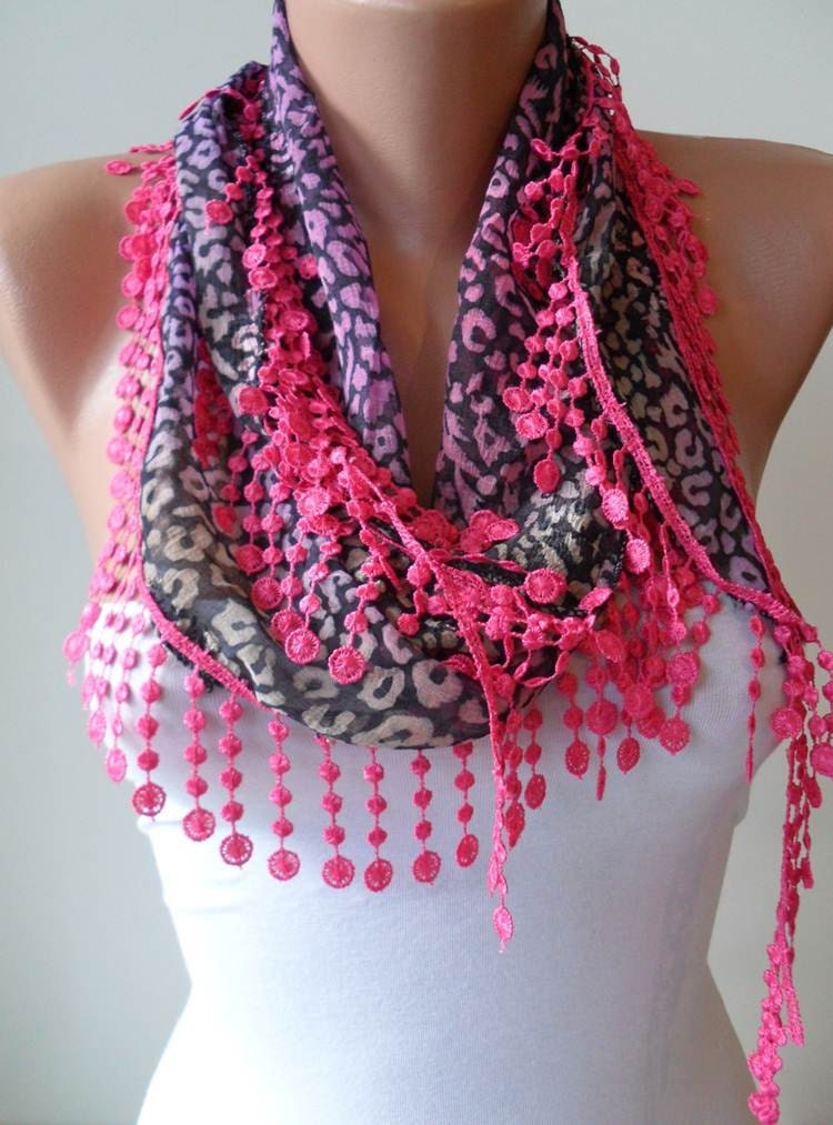Leopard Print - Pink Scarf with Pink Trim Edge
