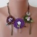 Crochet Necklace with Lace and Fabric Flowers - Speacial Design