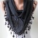 Triangular - Black Cotton Scarf with Trim Edge -Leopard Fabric