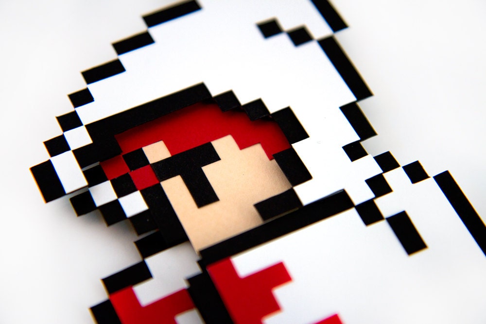 White Mage - Final Fantasy - 8bit hand cut 3D paper craft