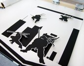 Teenage Mutant Ninja Turtles "Team Turtles Rooftop"  - hand cut 3D paper craft 12x16