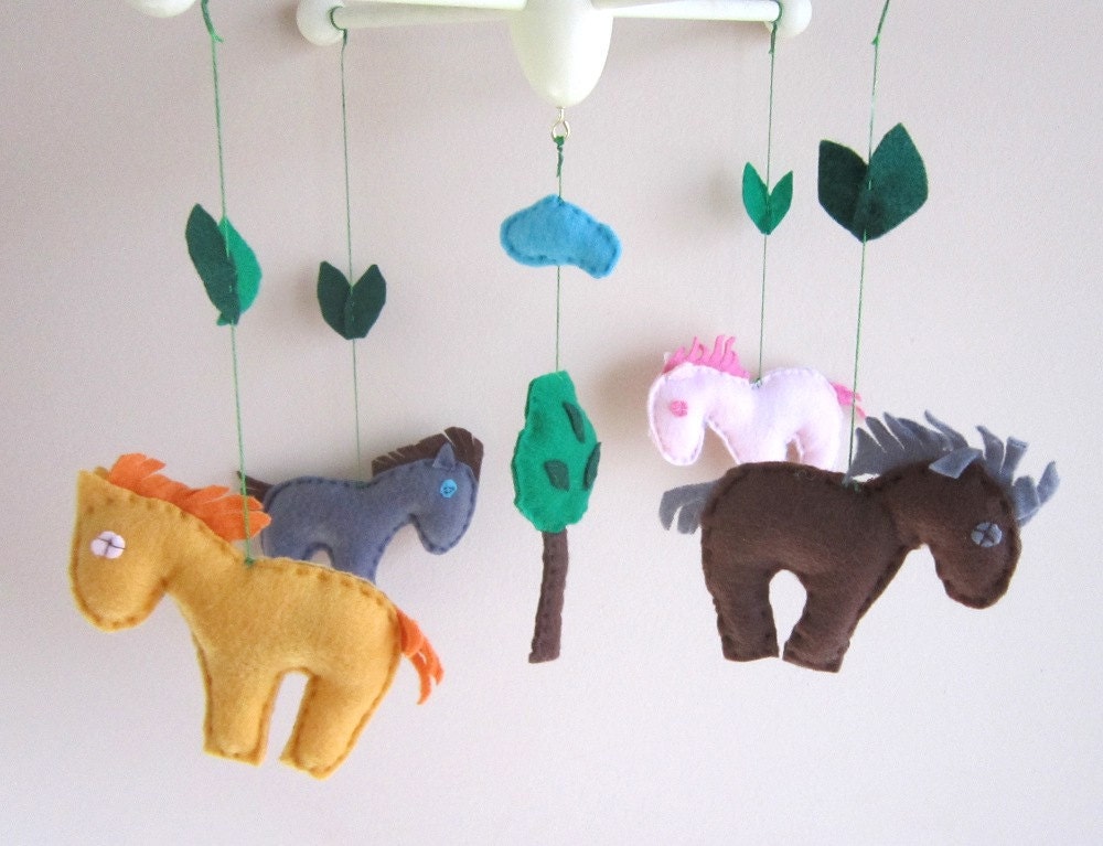 Baby Mobile Baby Crib Mobile Music Horse Crib by BabyFeltMobiles