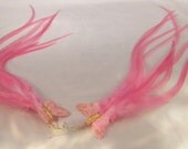 Feather Earrings Long Pink Butterfly