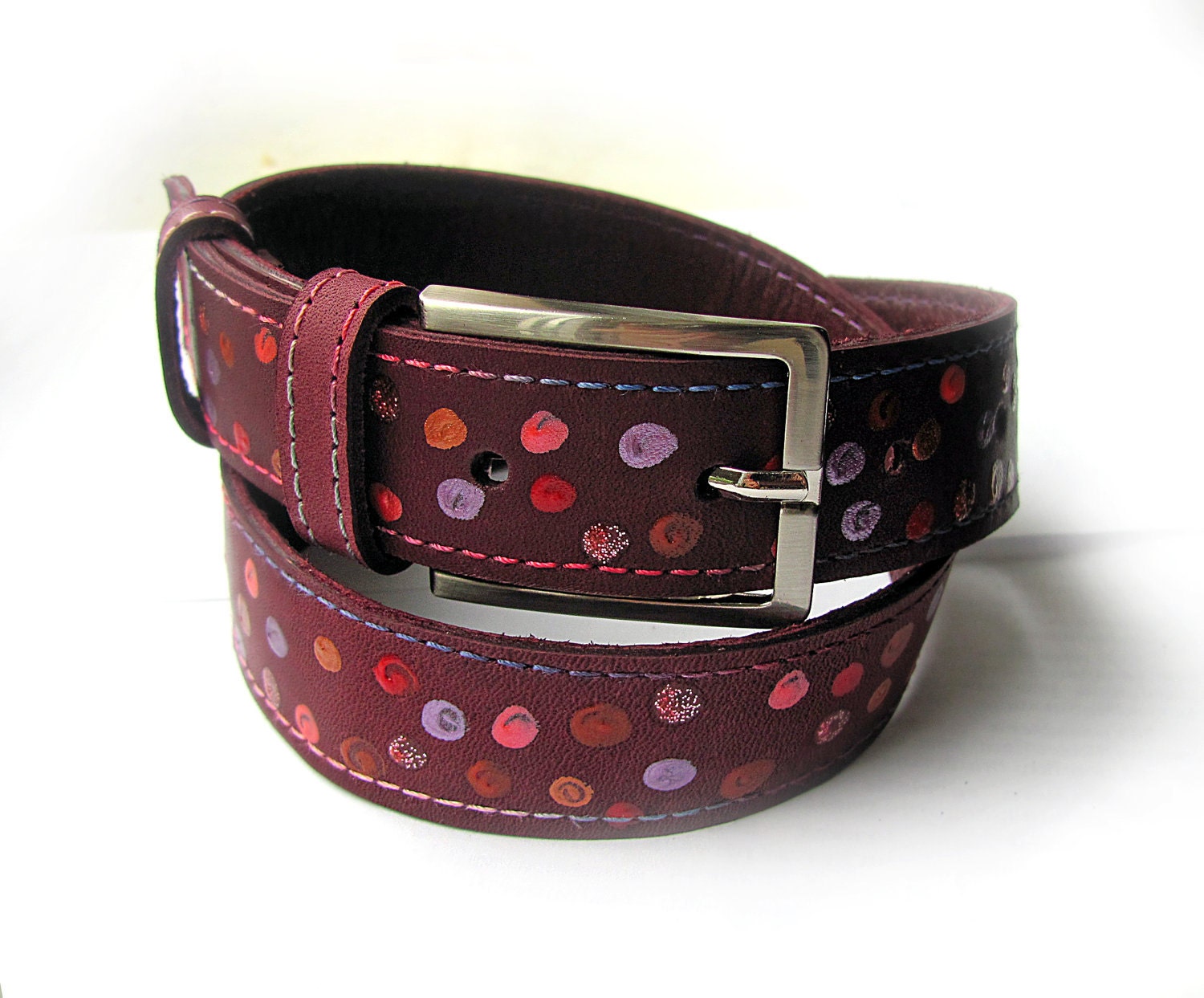 Leather belt for girls, Dark red - erikasleather