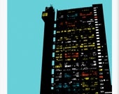 Trellick Tower Blue Screenprint