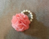 Handmade Chiffon Flower Wristlet (Tickle Me Pink)