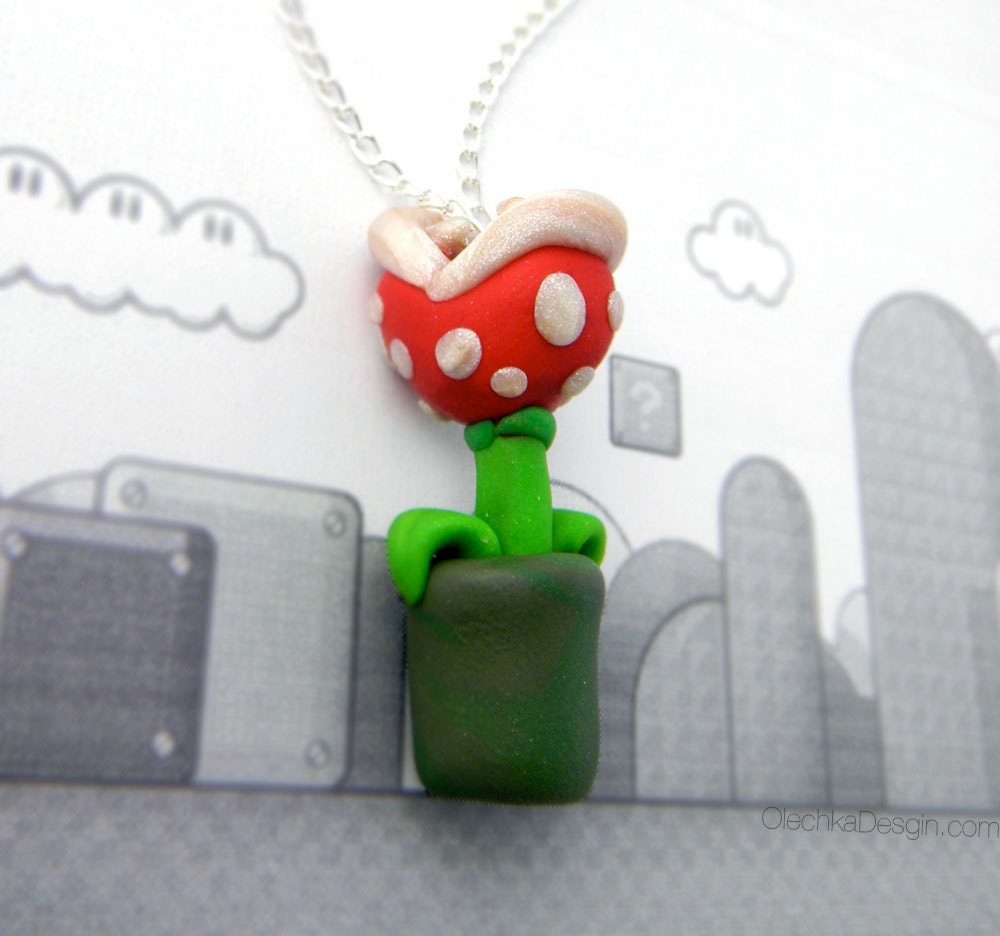 Piranha Plant Necklace (Super Mario) - Sculpey Polymer Clay