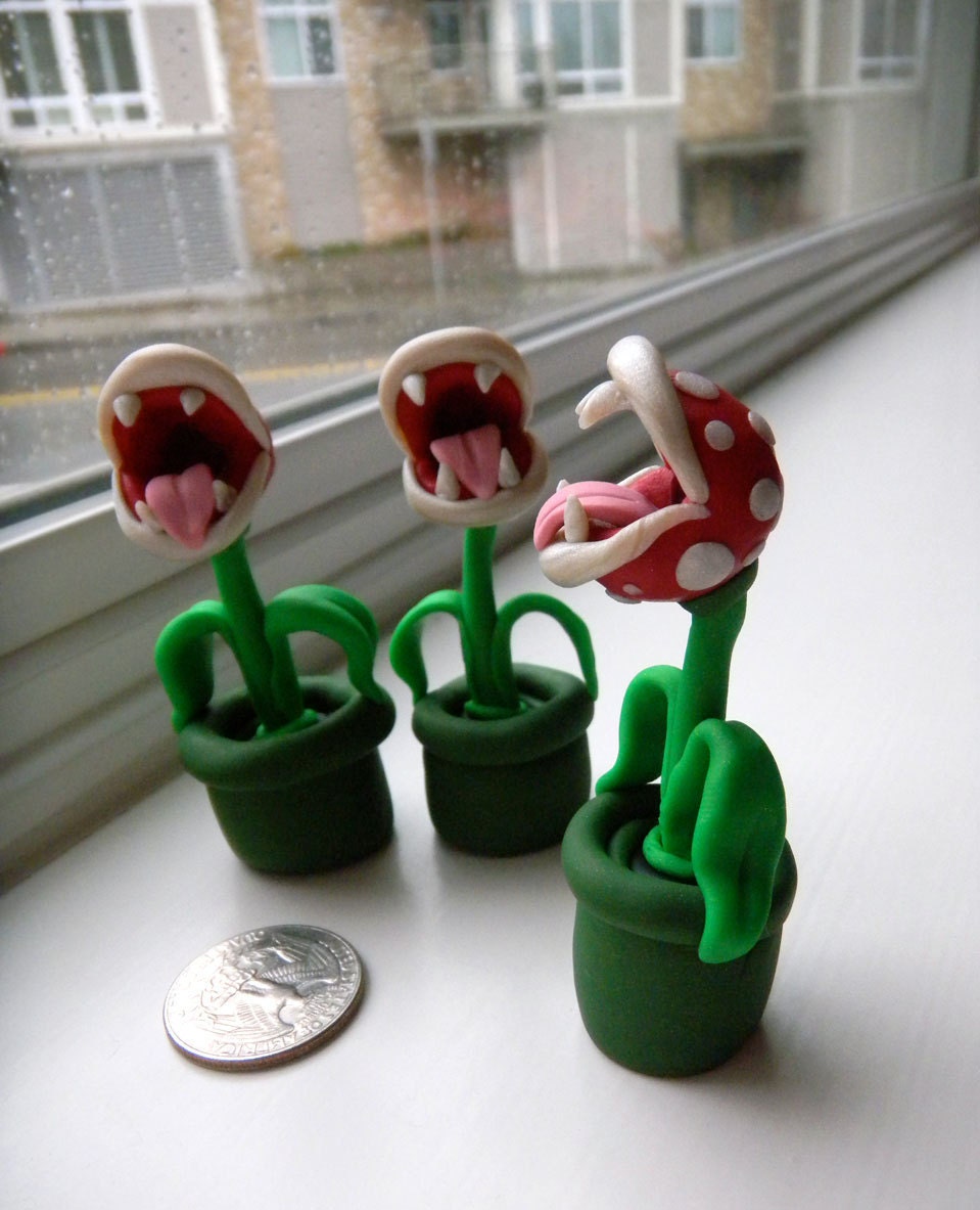 Piranha Plant Sculpture, Geek, Super Mario Bros, Nintendo, Polymer Clay