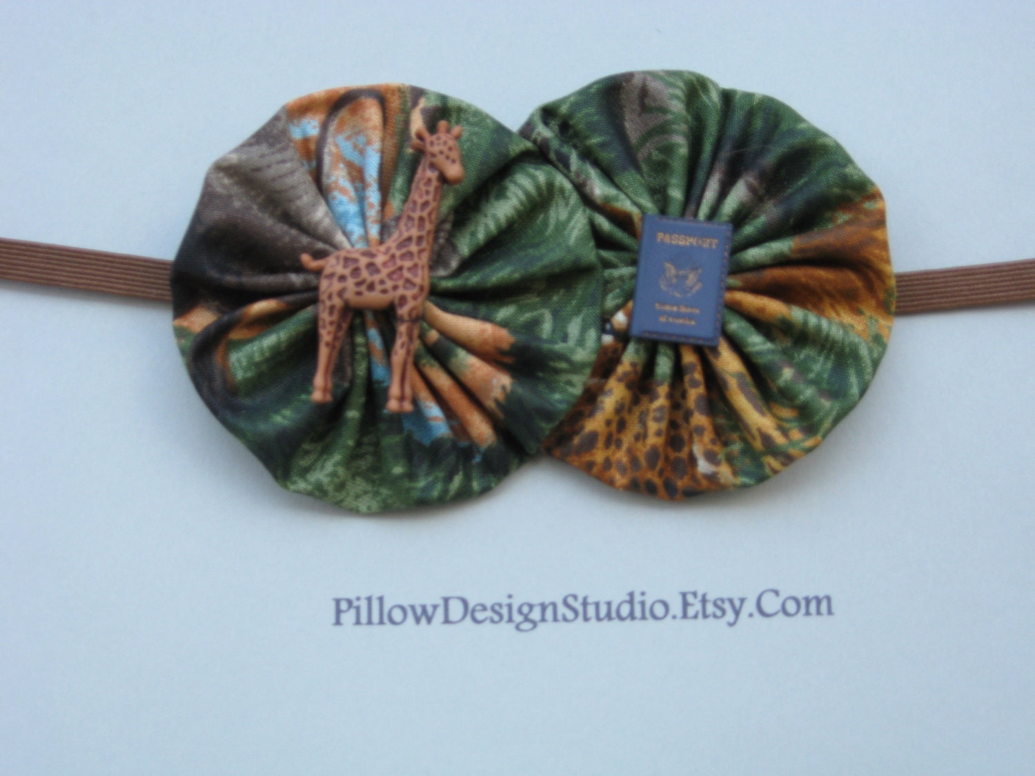 Safari headband -- jungle theme head band for girl with giraffe button -- ready to ship