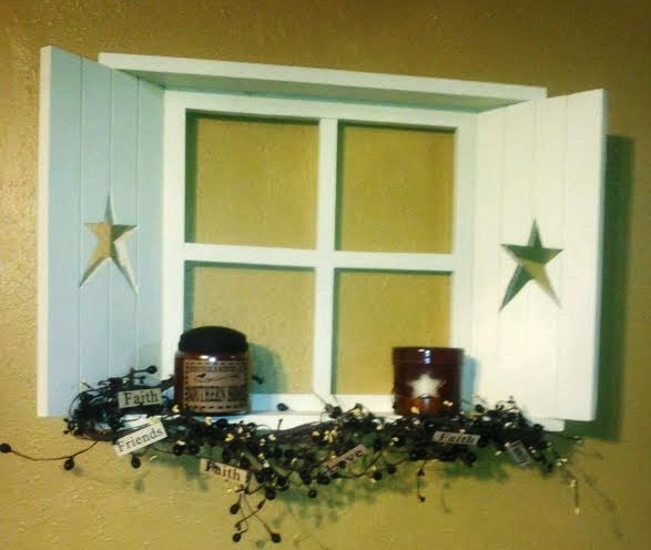 Primitive, Americana, Country decor Window shelf w shutters