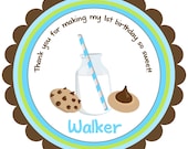 Milk and cookies   Round Labels Stickers for party favors, gift tags, or address labels