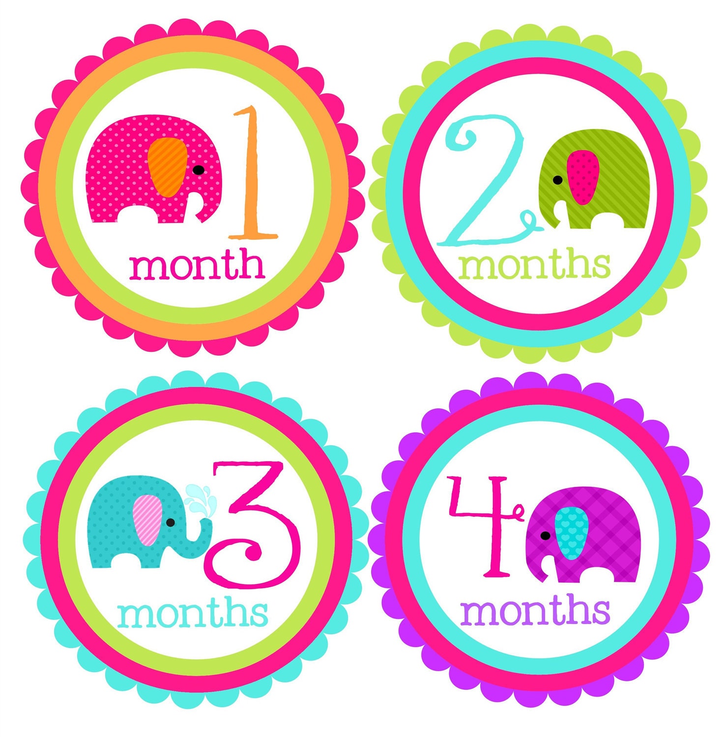 Monthly Baby Onesie Stickers-Baby Month Stickers-Great Baby Shower Gift- Elephants-Just Born Sticker Included
