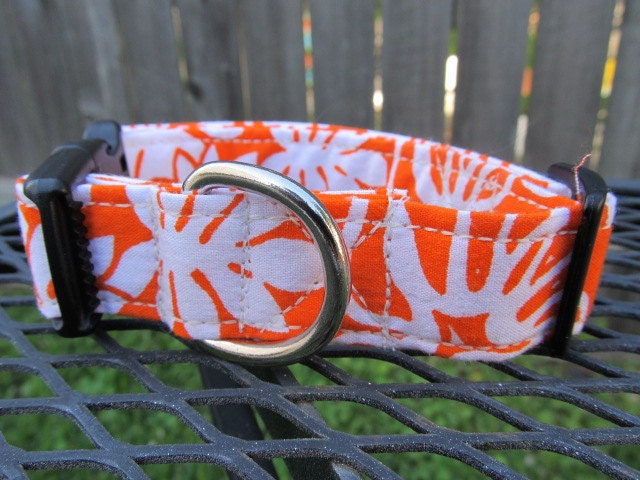 Fabric Collar MADE TO ORDER Orange Beach Florals - Adjustable Dog Collar