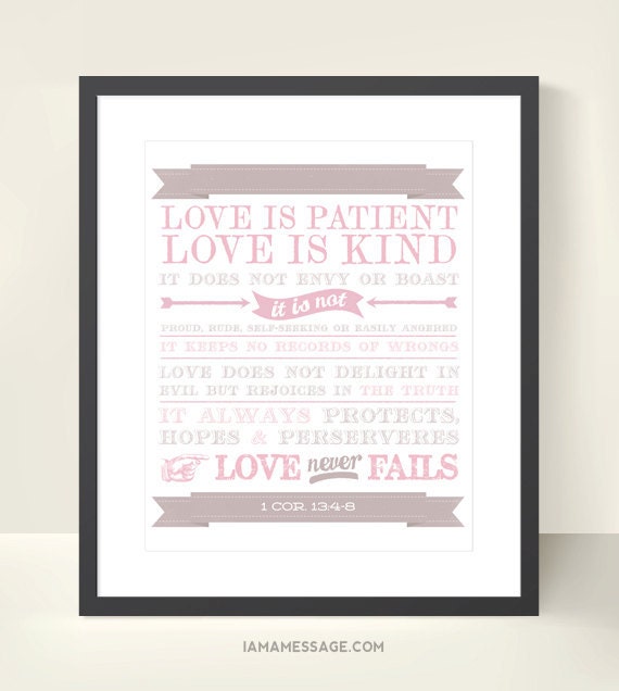 Christian Wedding Gift. Love is Patient, Love is Kind Typography Print. 1 Corinthians 13 - 11x14 inch - Anniversary, Engagement
