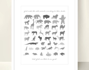 Christian Animal Print - 8x10 inch - God made the Animals - Scripture Genesis Creation