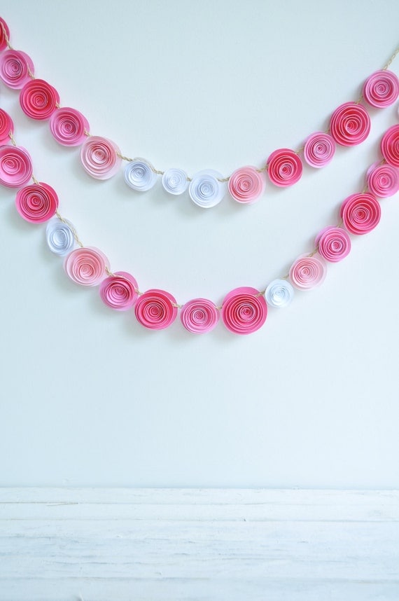 Garland Pink Paper Flower Garland- shower, birthday party, nursery garland-Baby Girl