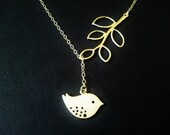 FREE SHIPPING,bird and branch necklace, bird necklace,gold bird necklace,sparrow birds necklace,baby shower gift,lovely delicate necklace