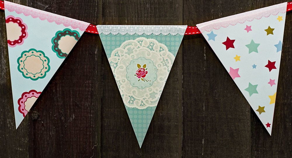 INSTANT DOWNLOAD PRINTABLE Bunting flags Birthday Party Decoration Banner Flag Tea Party digital Il_570xn