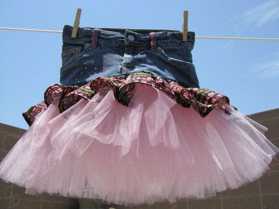 Girls Denim Tutu Skirt - Recycled Jeans - Size 6 - Style DTS5