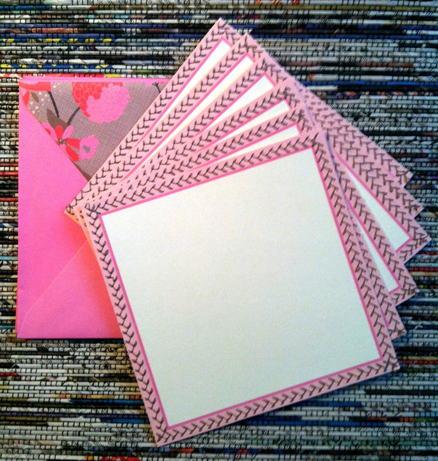 Stationery Set of 6 SEWN note cards w/envelopes