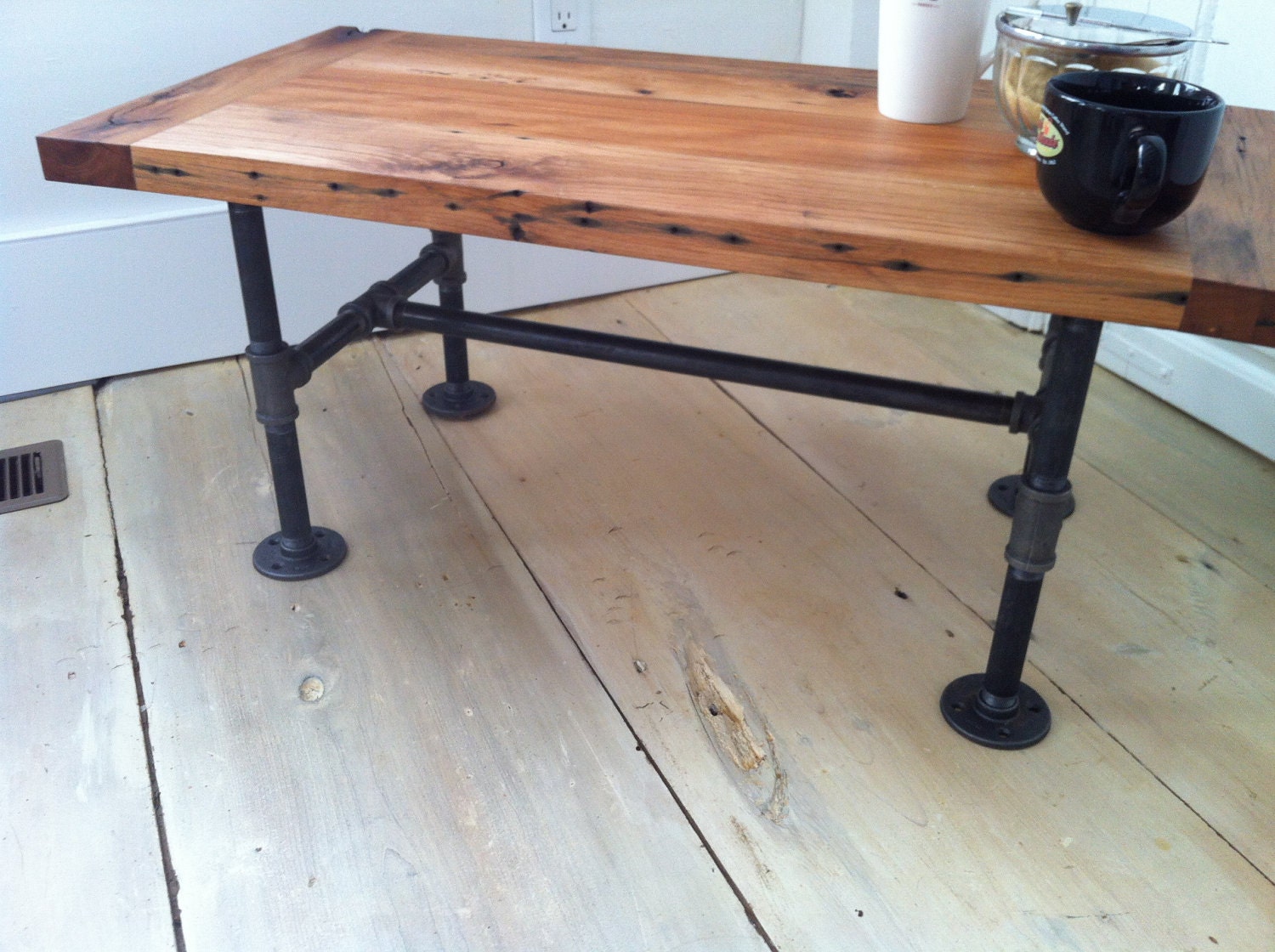 Reclaimed barnwood coffee table, modern industrial style