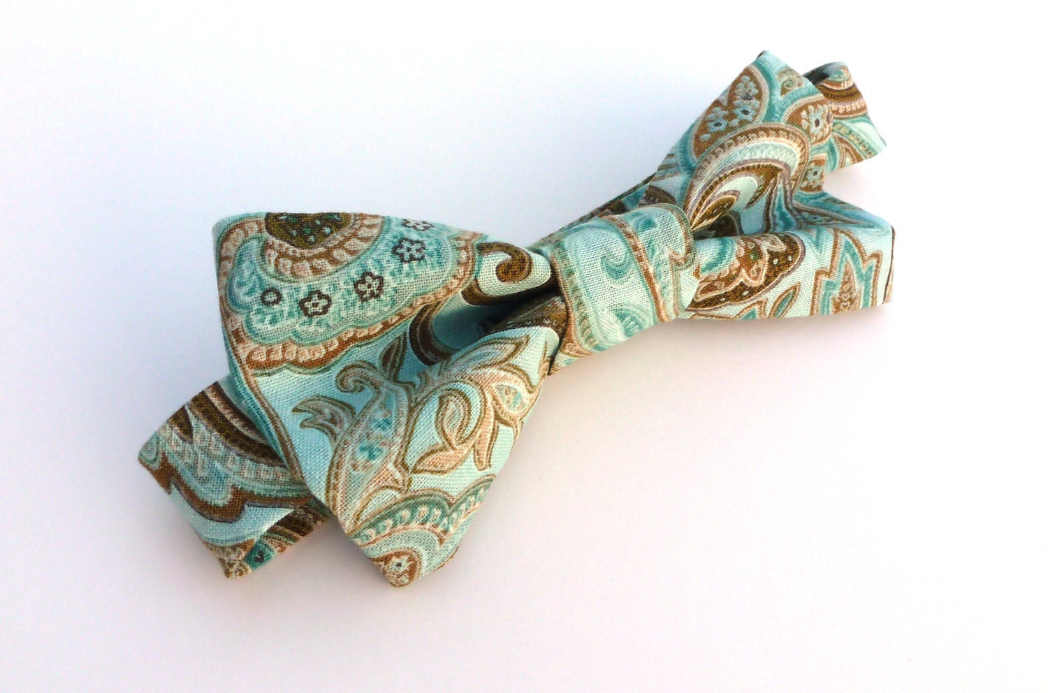 Boys Bow Tie- Blue and Brown Paisley - Sizes newborn-7 years