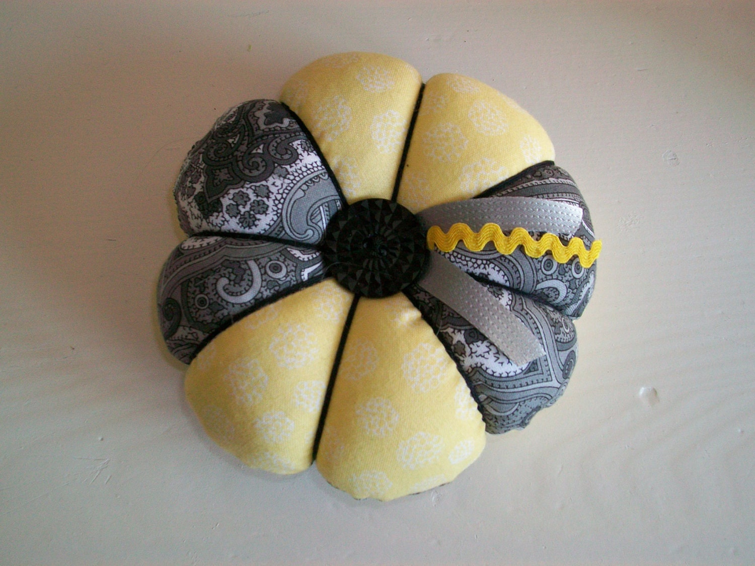 Gray Paisley and Yellow Pin Cushion