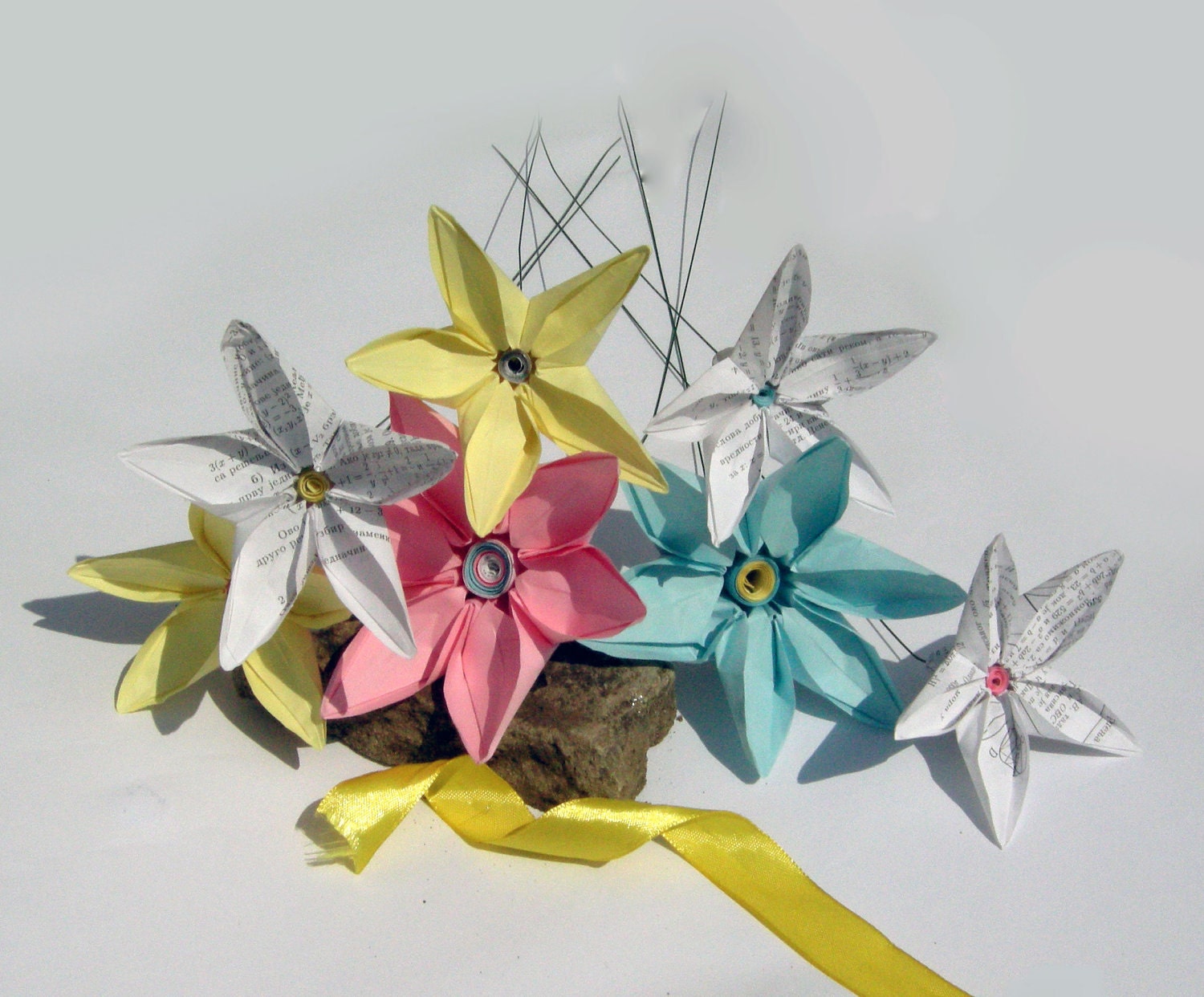 New Baby congratulations flowers ,origami paper flowers- in rose,blue,yellow and white color