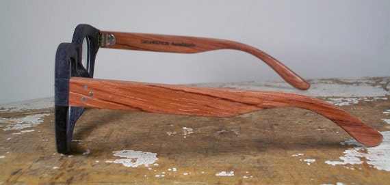 handmade black textured acetate and wood eyewear / The Johnny Depp specs