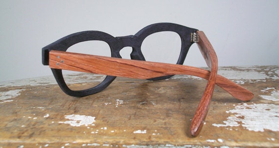 handmade black textured acetate and wood eyewear / The Johnny Depp specs