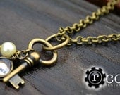 Hunger Games Jewerly -  Peeta's Pearl and Katniss's Key - Necklace, Antique Brass Key, Peeta Token and Vintage Pearl