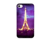 iphone case 4 4s Paris Eiffel Tower night fine art photography purple yellow light geekery accessory vintage European chic cell phone gadget