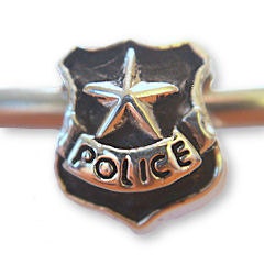 Police Badge Shield PD Sterling Silver Charm Bead fits European Bead Bracelets