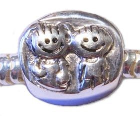 Boy and Girl Kids Twins Sterling Silver Charm Bead Fits Most Brands of European Charm Bead Bracelets Brother Sister