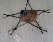 Americana Rustic Star with Primitive Flag - Patriotic wreath - Wall decor - Red white and blue wreath