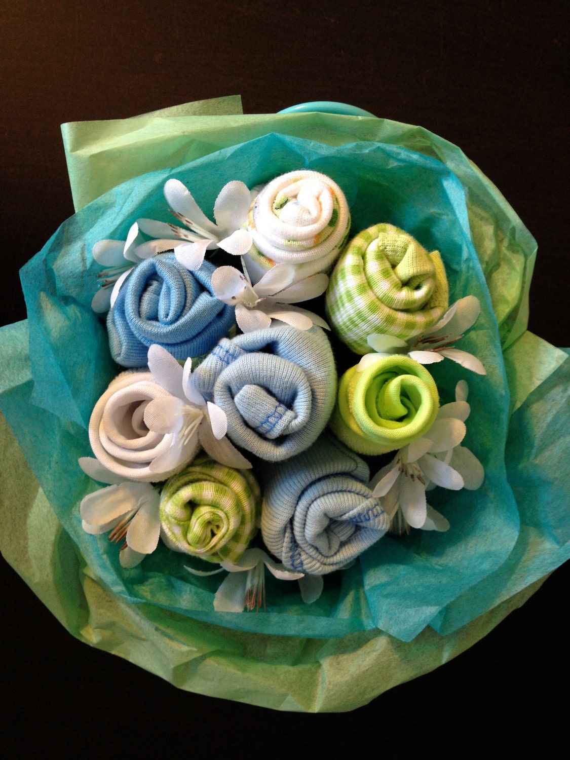 For retrop52------Turquoise Baby Clothes Bouquet