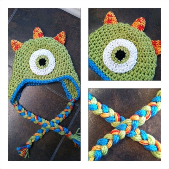 Custom Monster Earflap Hat (Newborn-Child)