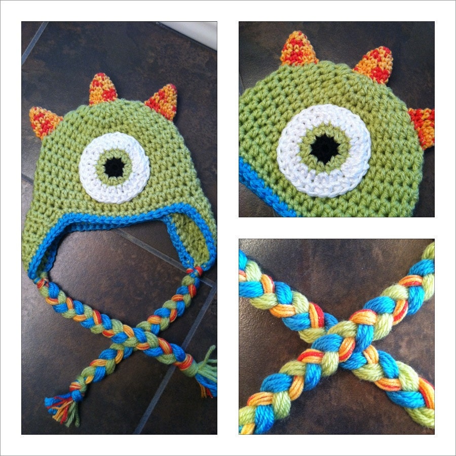 Custom Monster Earflap Hat (Newborn-Child)