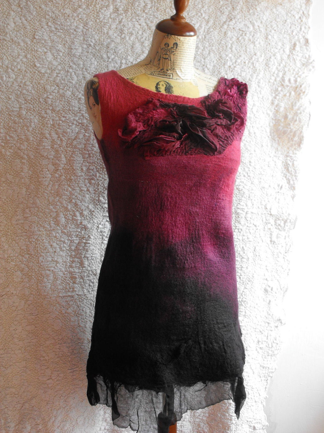 nuno felted burgundy  black dress
