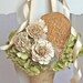 Rustic natural paper flower pew cone with mushroom and wood rose details for your wedding decor