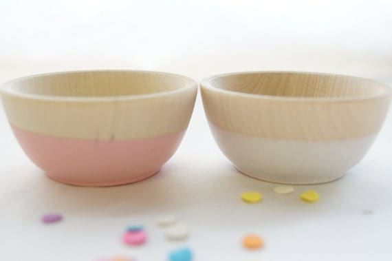 Wooden Mini Bowl Set of Two: Light Pink and White.  Party Decor, Cooking/Kitchen.