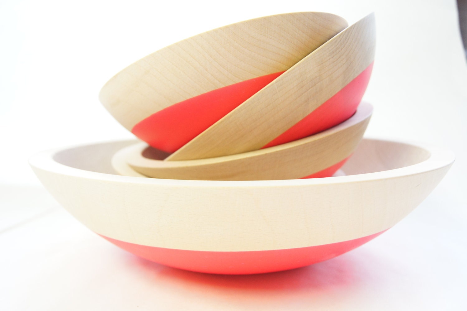 Wooden Salad Bowl Set of 5, Neon Pink, Summer Party, Picnic,