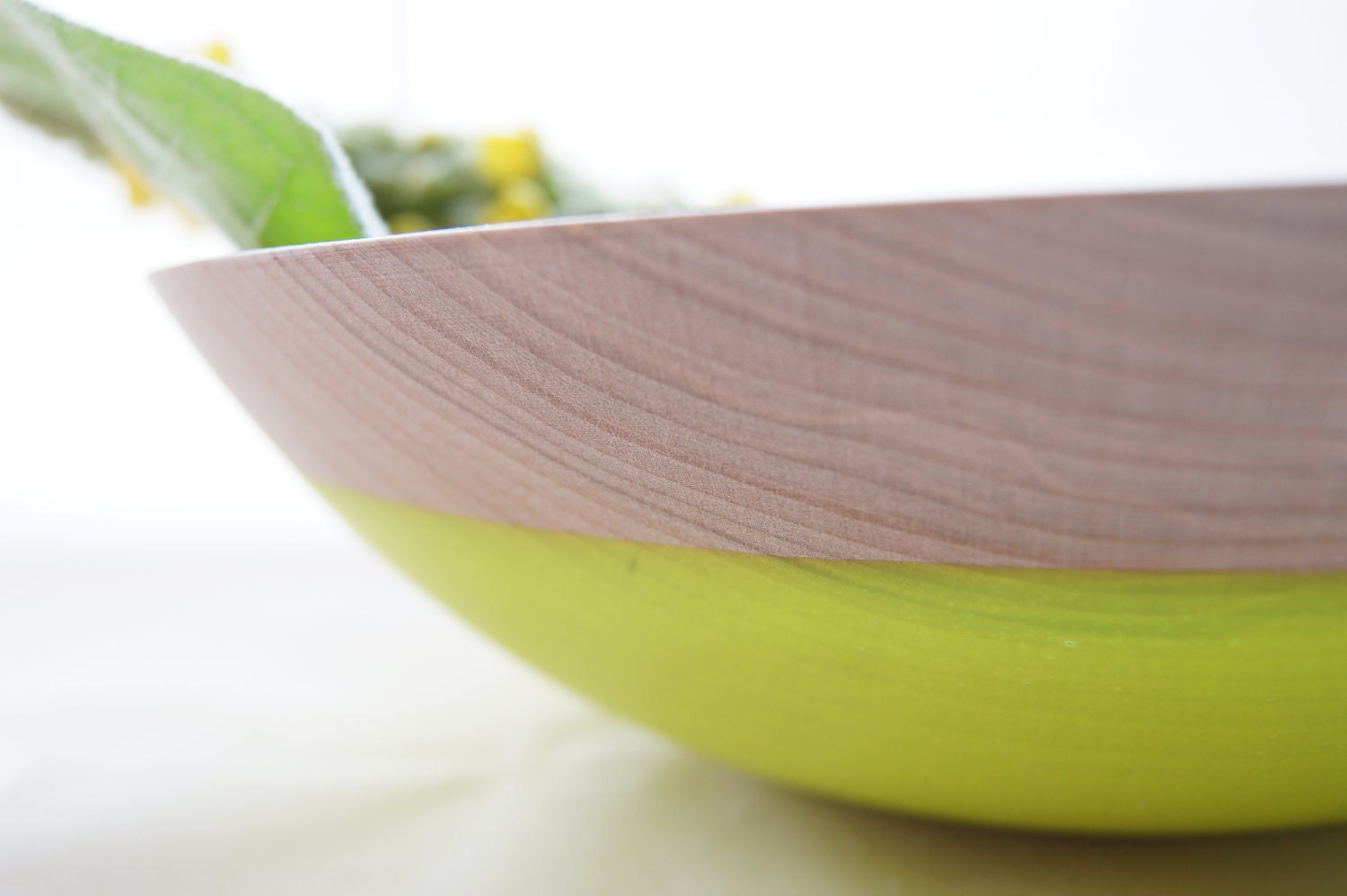 Wooden Bowl 12", Neon Yellow, Picnic, Kitchen Decor, Fruit Bowl, Spring Decor