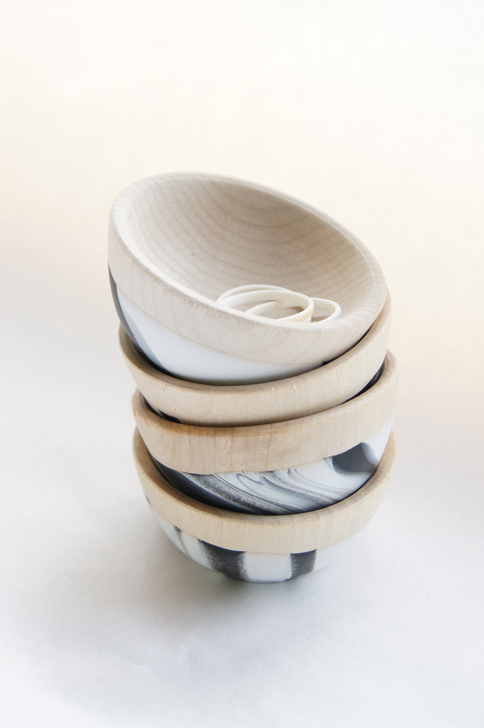 Wooden Mini Bowl Set of Two: Black and White Swirl