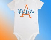 Onesie Bodysuit Baby Shirt - Personalized Monogram - Bright Orange and Blue Name - Embroidered Short or Long Sleeved - Choose Any Colors