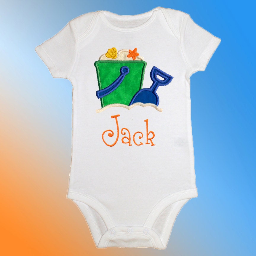 Onesie Bodysuit Baby Shirt - Personalized Applique - Sand Pail - Embroidered Short or Long Sleeved