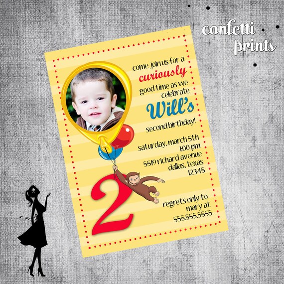 CURIOUS GEORGE Birthday Invitation / Photo Card Printable Il_570xn