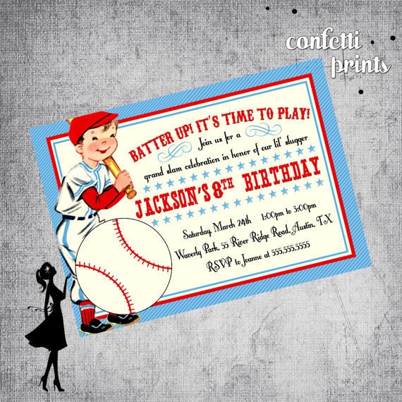 Vintage Baseball Birthday Invitation - BATTER UP Printable Il_570xn